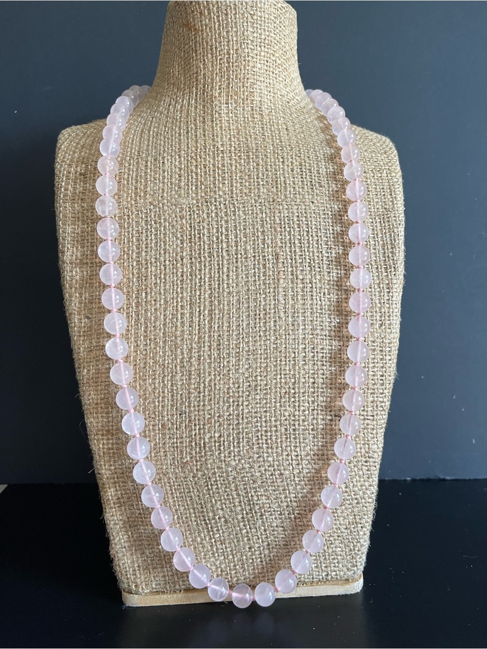 Genuine Rose Quartz Beaded Necklace .